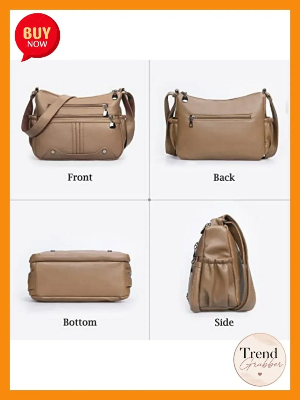 Women PU Leather Shoulder Handbag Multi Pocket Crossbody Tote Satchel